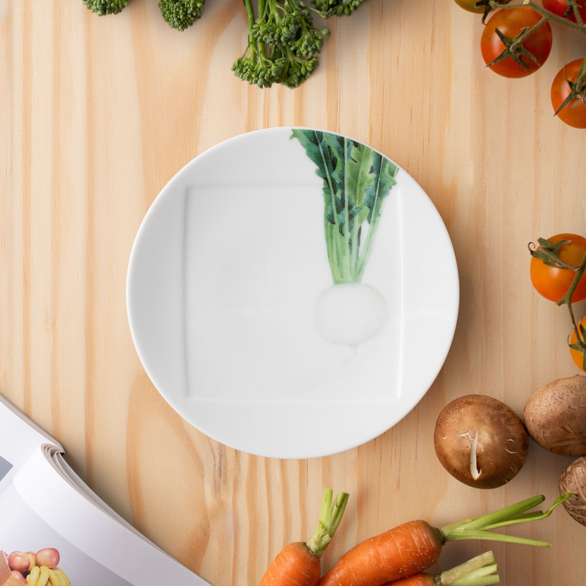 Đĩa tròn cỡ nhỏ 15,5cm (họa tiết củ cải trắng) lót bát (chén) cơm 11,1cm sứ trắng | Noritake Kyoka Shunsai 1620-7L - 94531