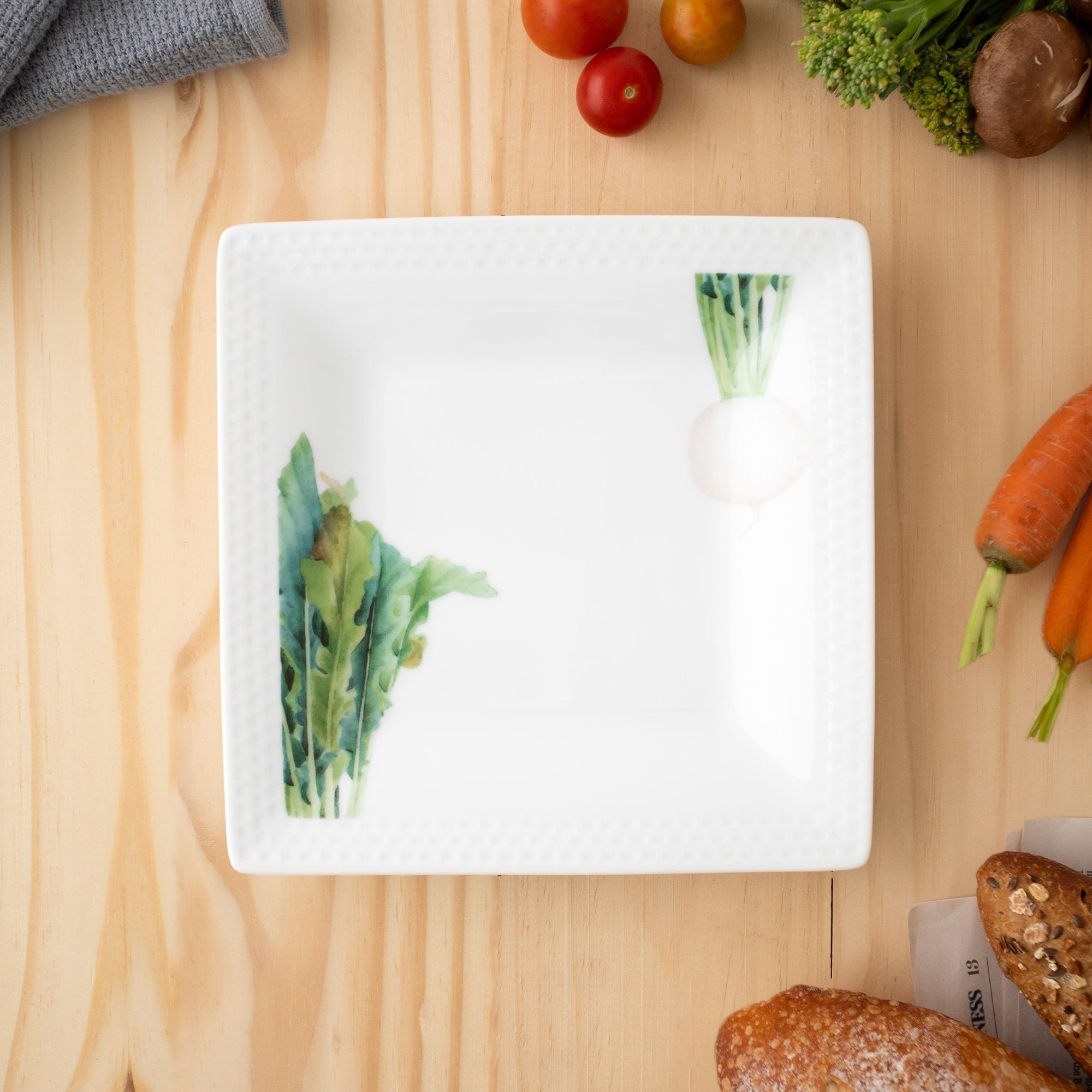 Bộ 06 đĩa vuông cỡ nhỏ cạnh dài 19,2cm sứ trắng | Noritake Kyoka Shunsai 1620-17L - Q006WP