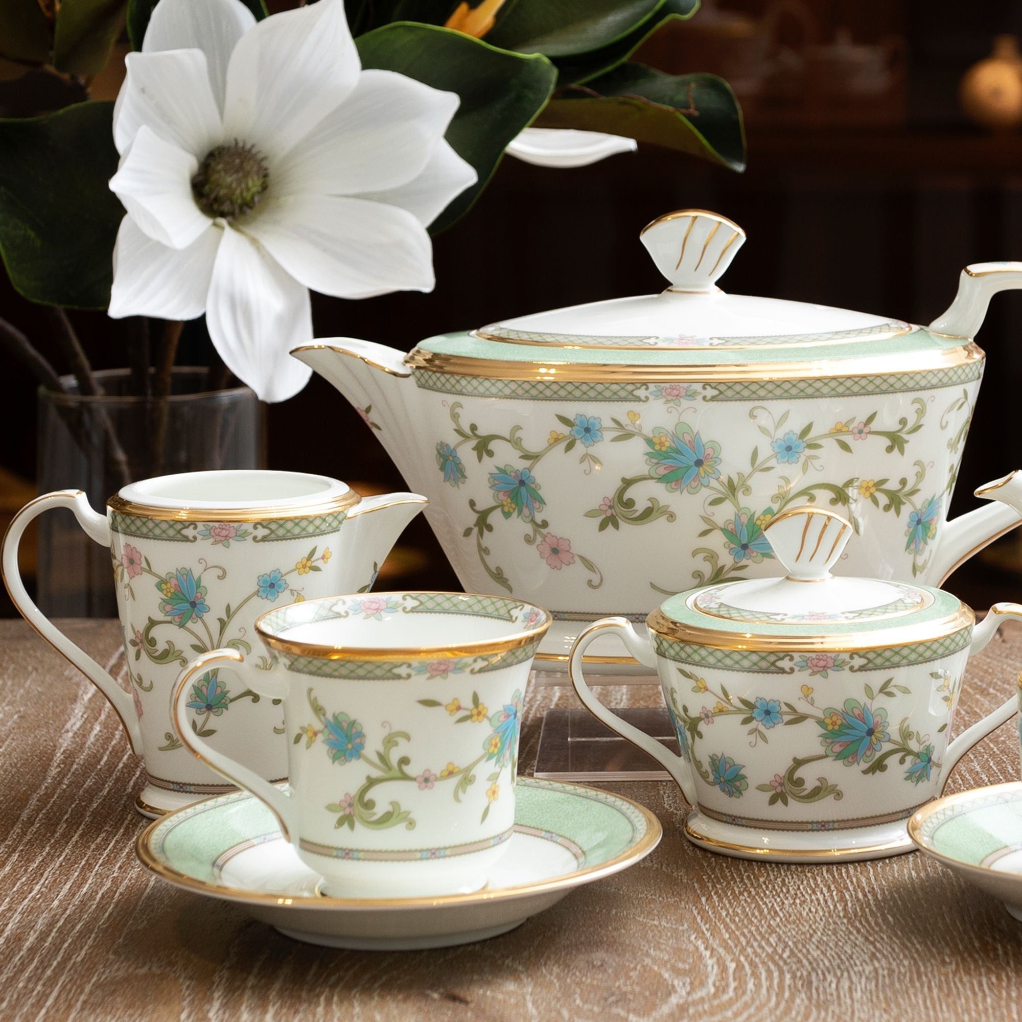 Chén trà (tách trà) 220ml kèm đĩa lót sứ xương Nhật Bản | Noritake Yoshino 9983J - Y59589