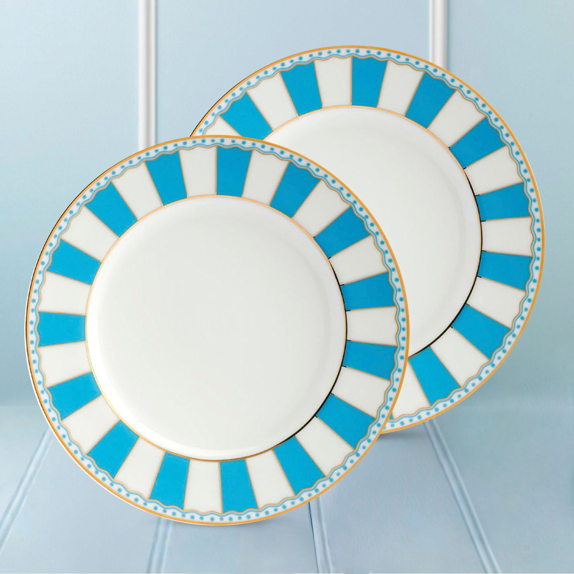 Bộ 02 đĩa tròn cỡ vừa 21cm (xanh dương pastel) sứ trắng | Noritake CRNIVL Light Blue M-253L - Q002M