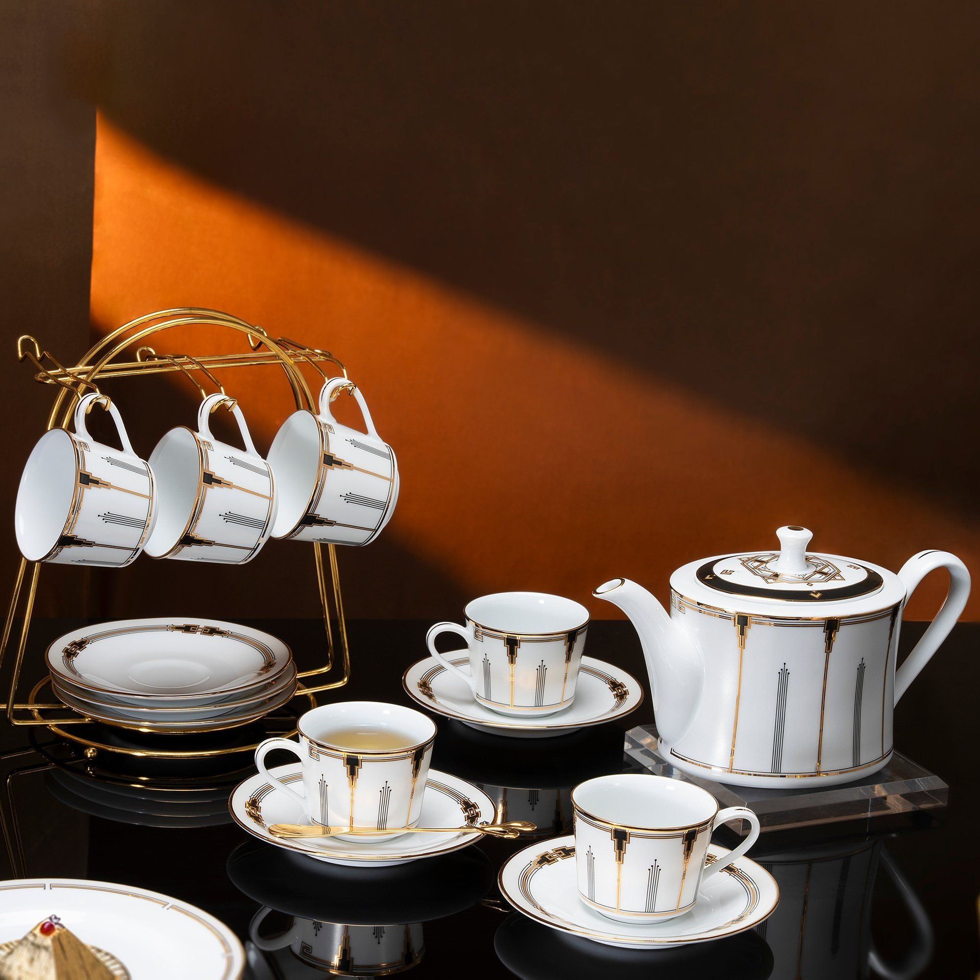 Bộ ấm chén uống trà nhỏ (ấm 630ml, chén 100ml) 13 món sứ trắng | Noritake Empire Gold 1786L - T014S