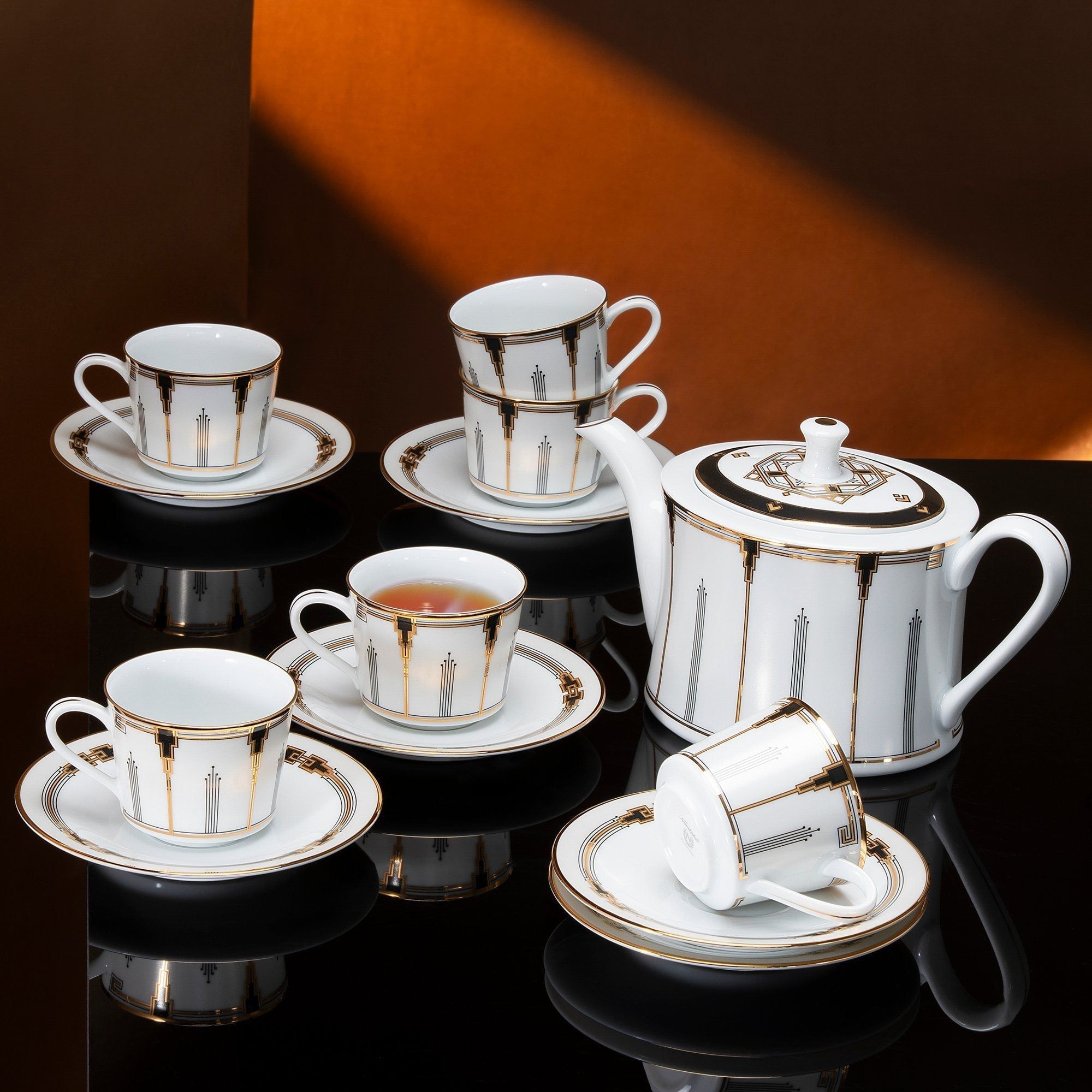 Bộ ấm chén uống trà nhỏ (ấm 630ml, chén 100ml) 13 món sứ trắng | Noritake Empire Gold 1786L - T014S