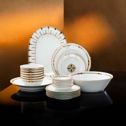  Bộ bát đĩa ăn châu Á cơ bản 22 món (cho 6 người) sứ trắng | Noritake Emprire Gold 1786L - D022AB 
