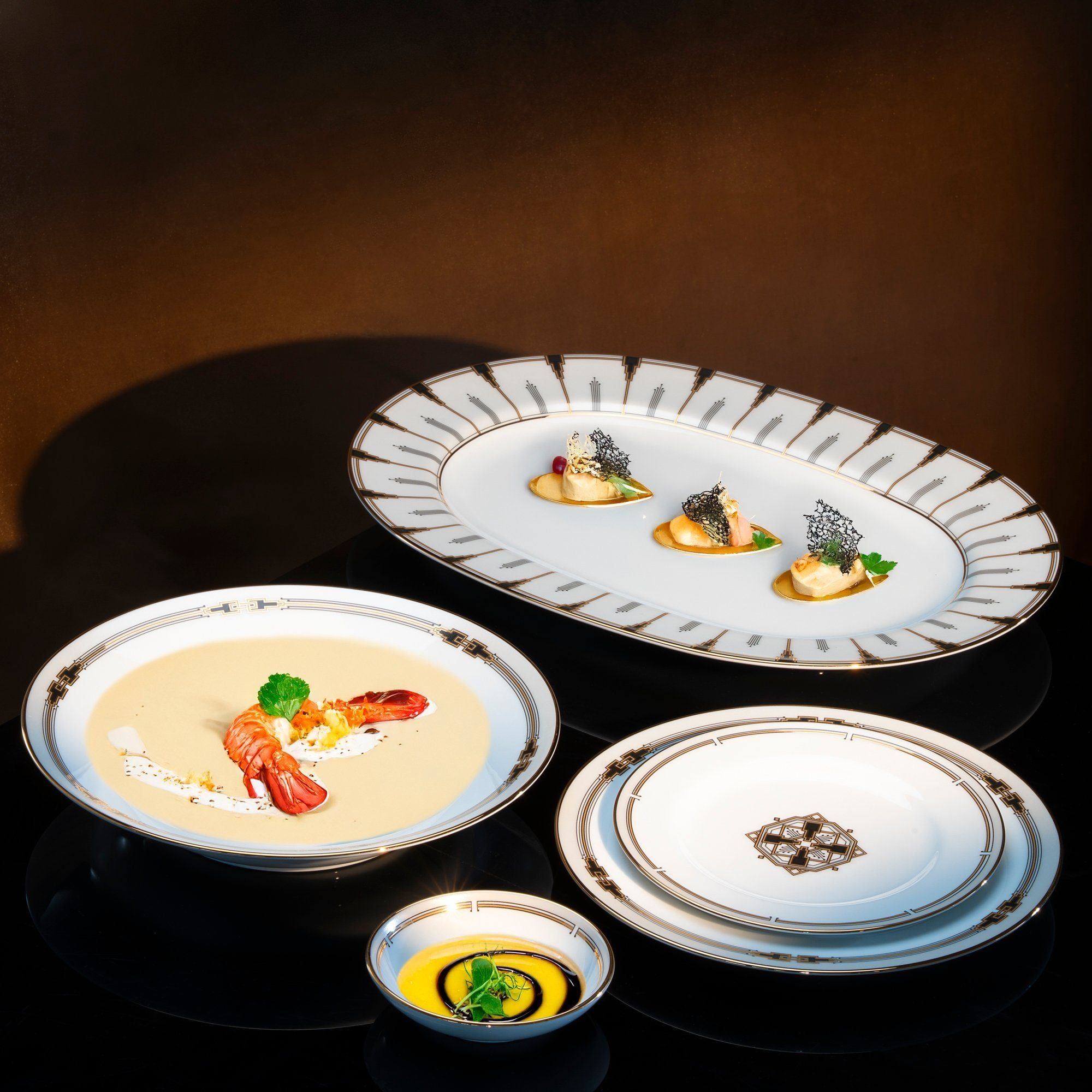 Bộ bát đĩa ăn châu Á cơ bản 22 món (cho 6 người) sứ trắng | Noritake Emprire Gold 1786L - D022AB