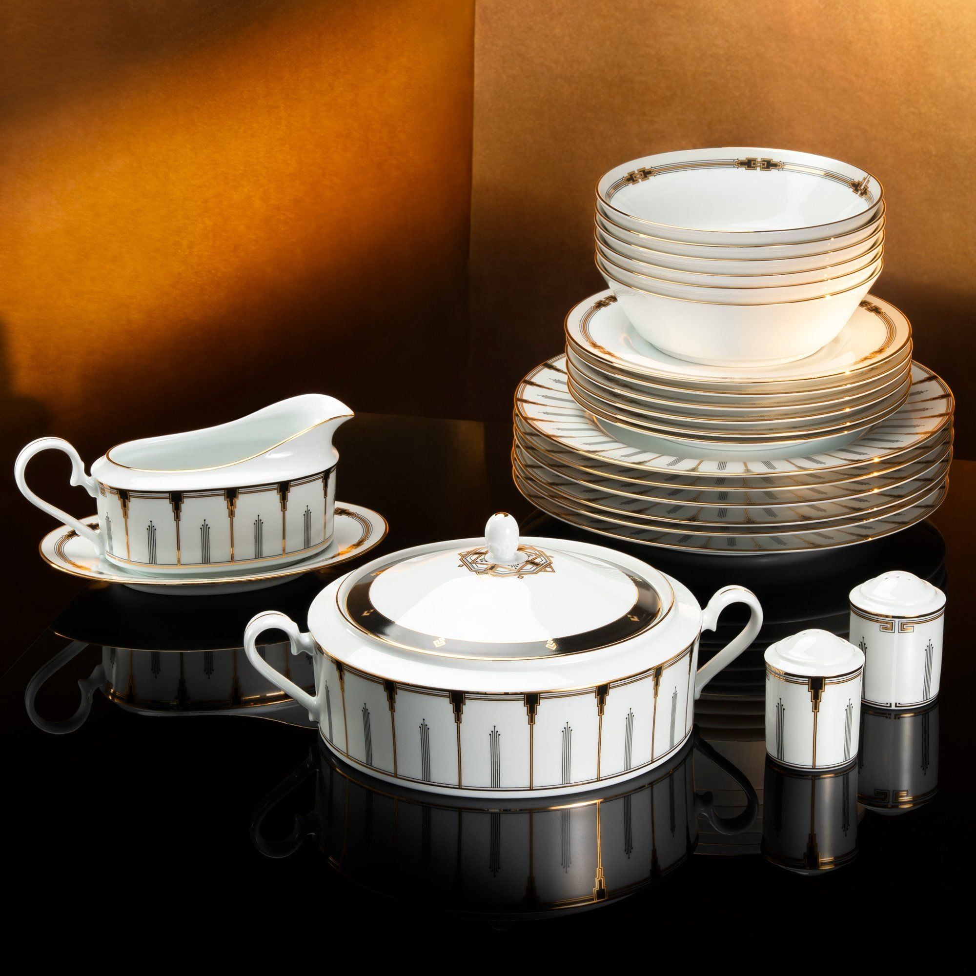 Bộ đĩa ăn kiểu Âu 22 món (cho 6 người) sứ trắng | Noritake Empire Gold 1786L - D024AM