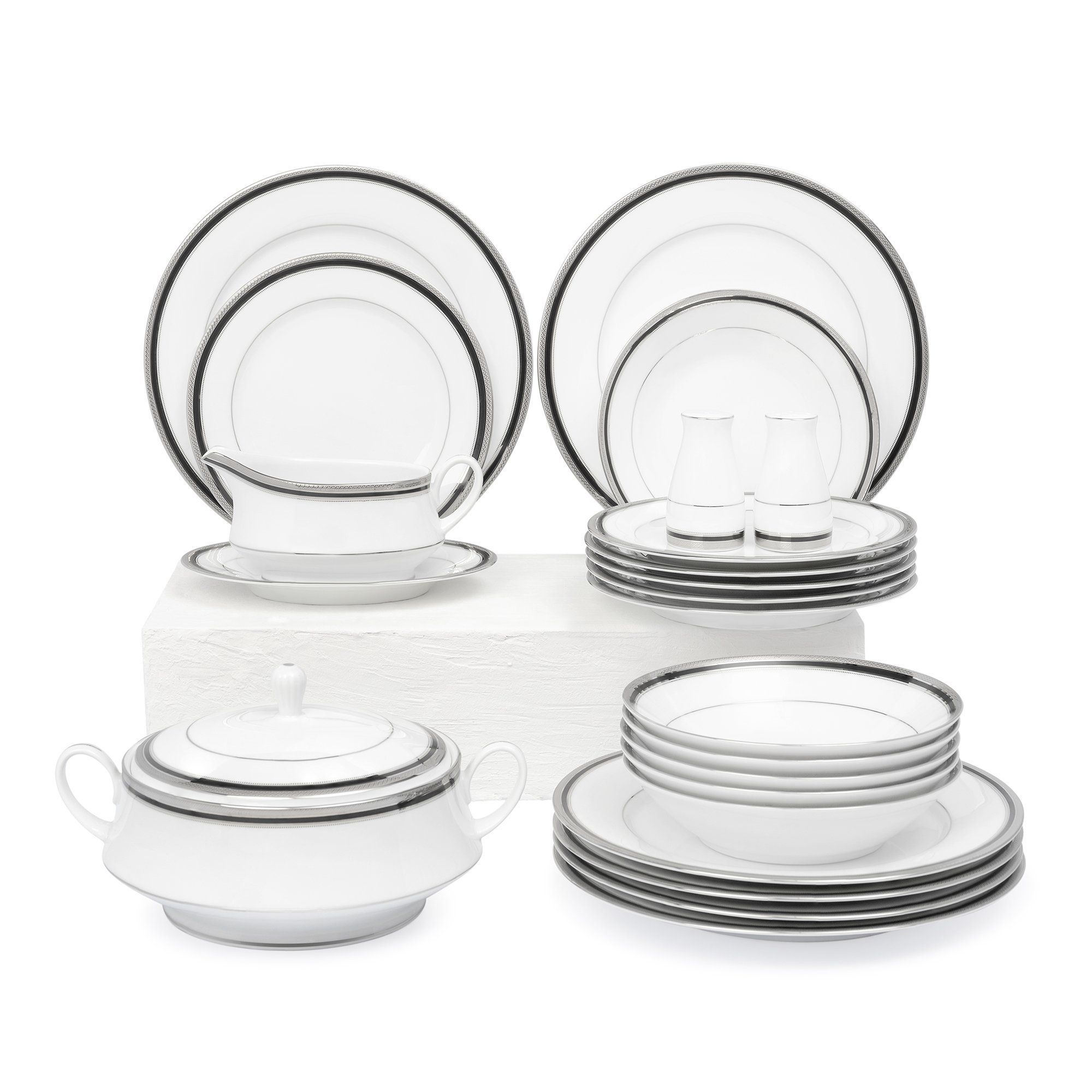 Bộ đĩa ăn kiểu Âu 22 món (cho 6 người) sứ trắng | Noritake Austin Platinum 4360L - D024AL