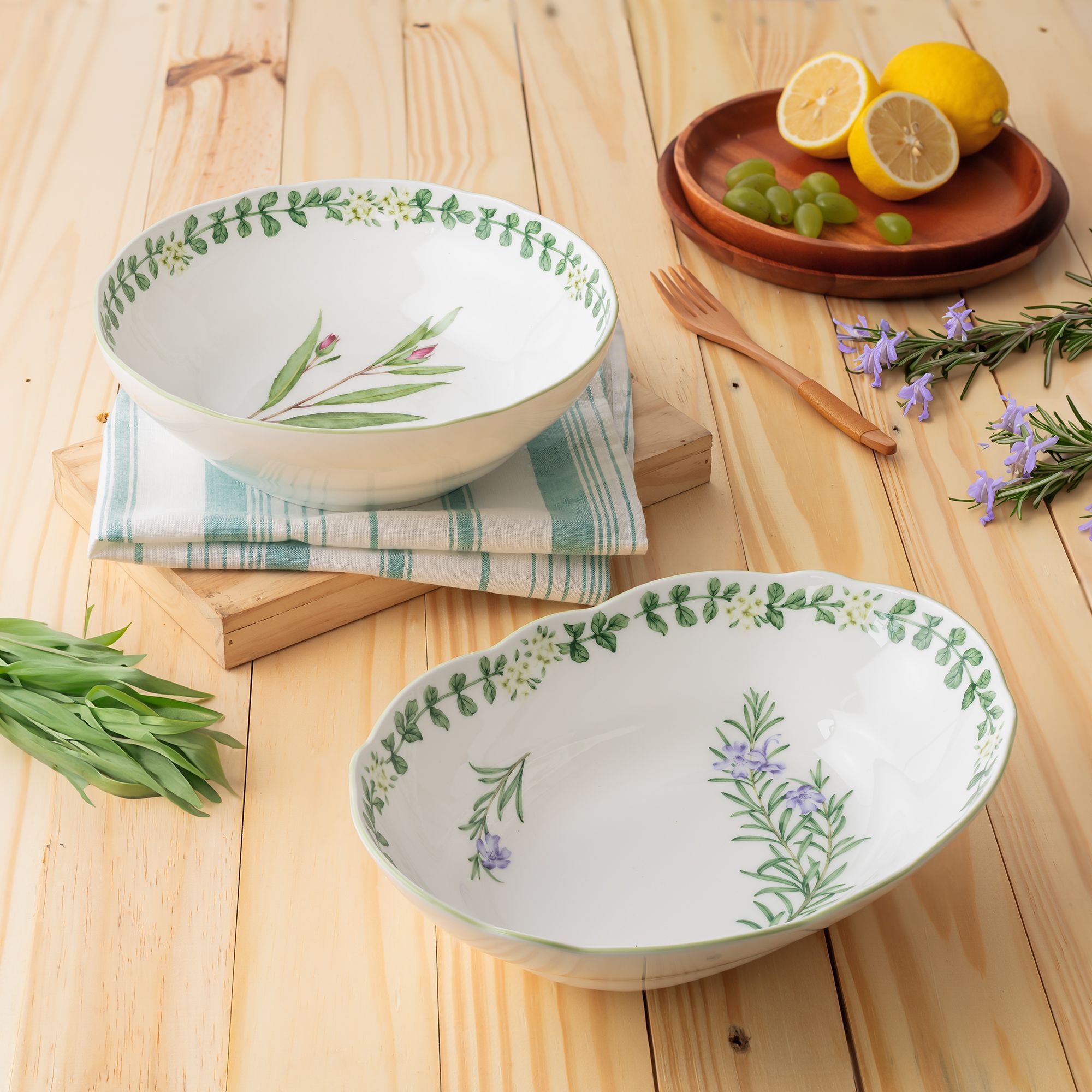 Bộ bát đĩa ăn châu Á đầy đủ 38 món (cho 6 người) sứ xương | Noritake English Herbs 4942L - D038AN