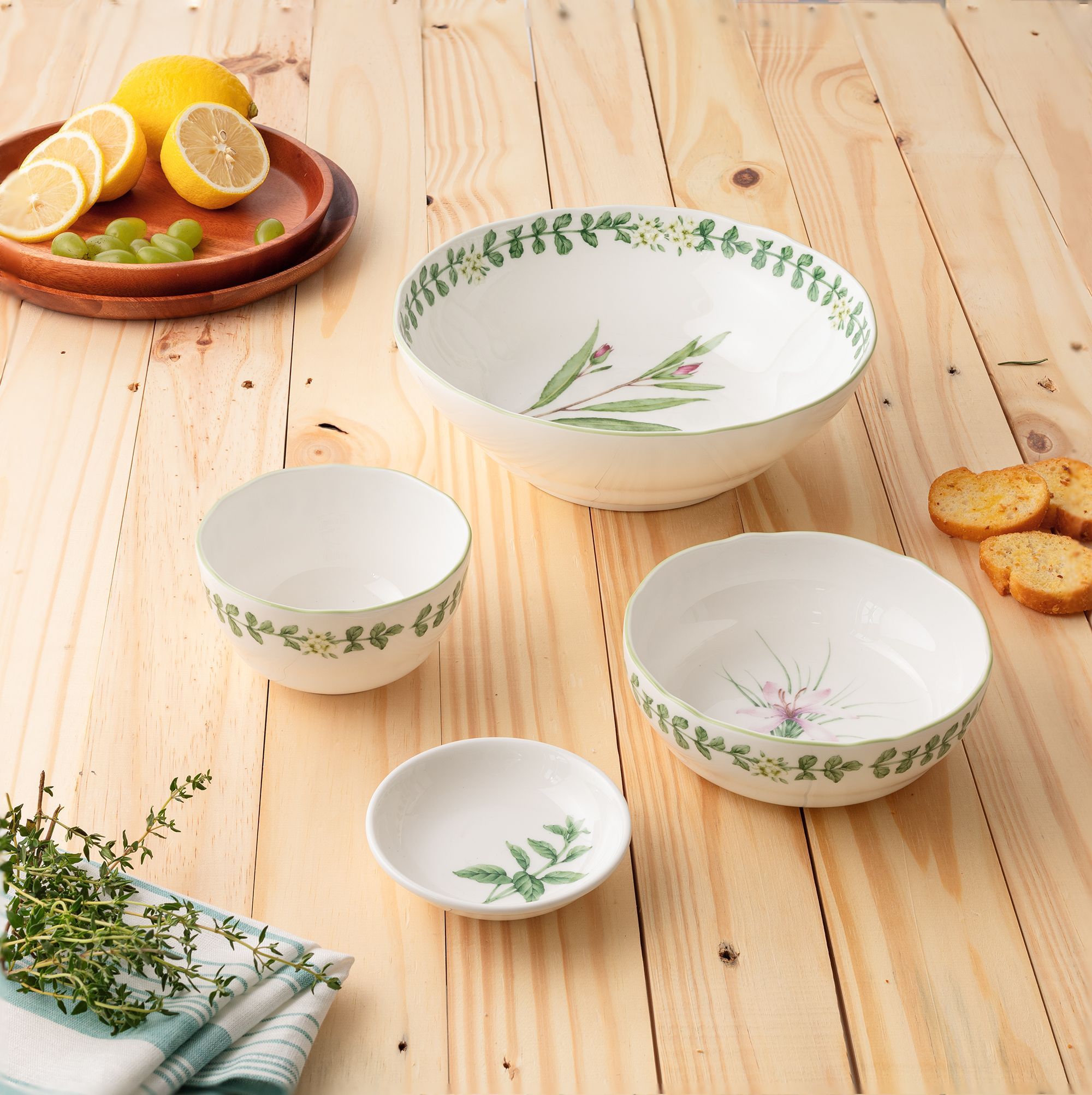 Bộ bát đĩa ăn châu Á đầy đủ 38 món (cho 6 người) sứ xương | Noritake English Herbs 4942L - D038AN