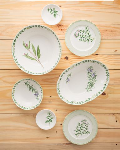  Bộ bát đĩa ăn châu Á cơ bản 22 món (cho 6 người) sứ xương | Noritake English Herbs 4942L - D022AN 