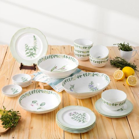  Bộ bát đĩa ăn châu Á cơ bản 22 món (cho 6 người) sứ xương | Noritake English Herbs 4942L - D022AN 