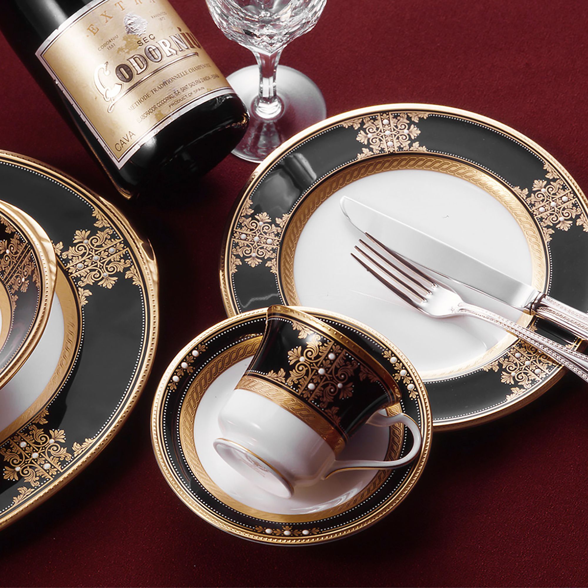 Chén trà (tách trà) dung tích 220ml kèm đĩa lót sứ xương Nhật Bản | Noritake Evening Majesty 4818J - T59589