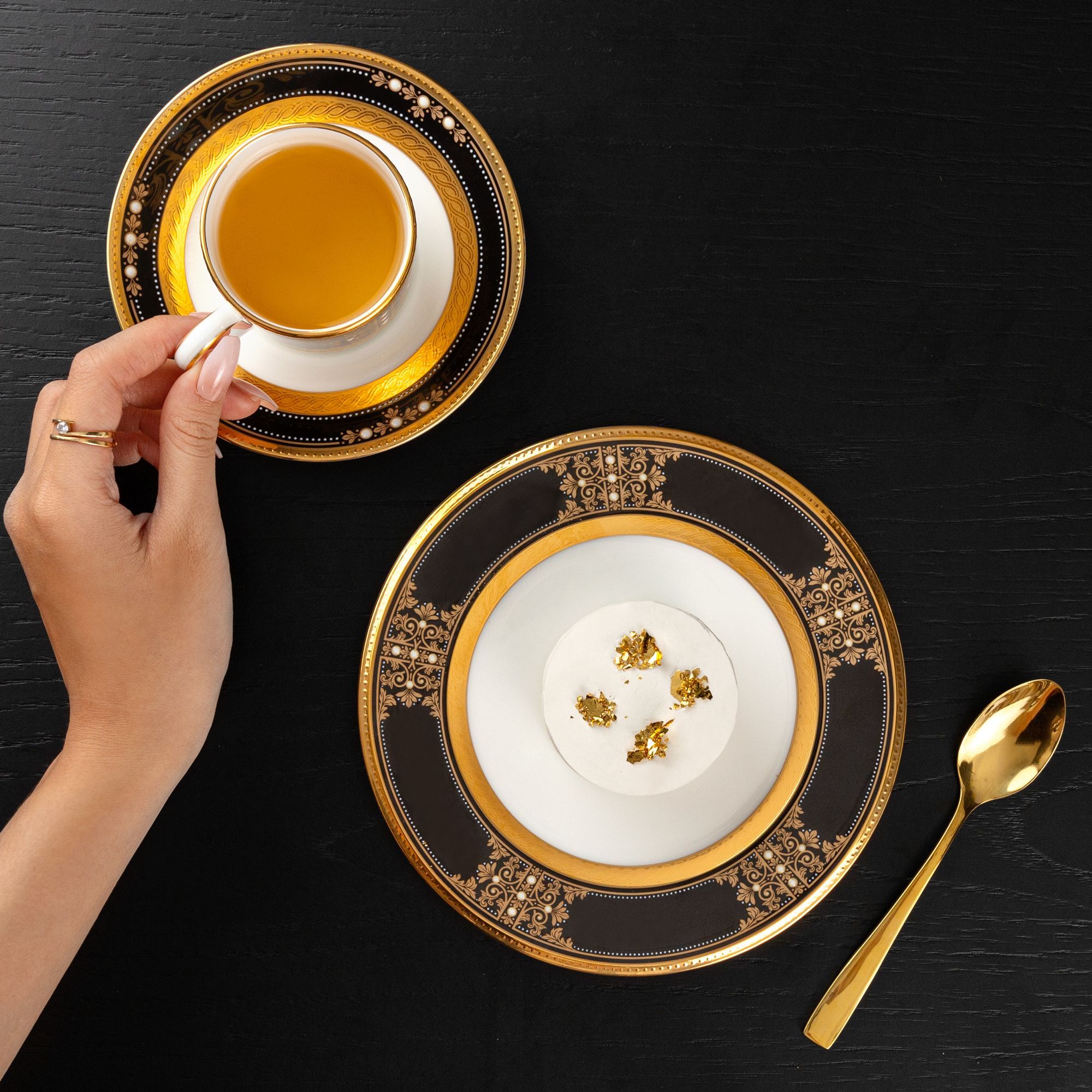 Chén trà (tách trà) nhỏ dung tích 125ml kèm đĩa lót sứ xương Nhật Bản | Noritake Evening Majesty 4818J - T59881