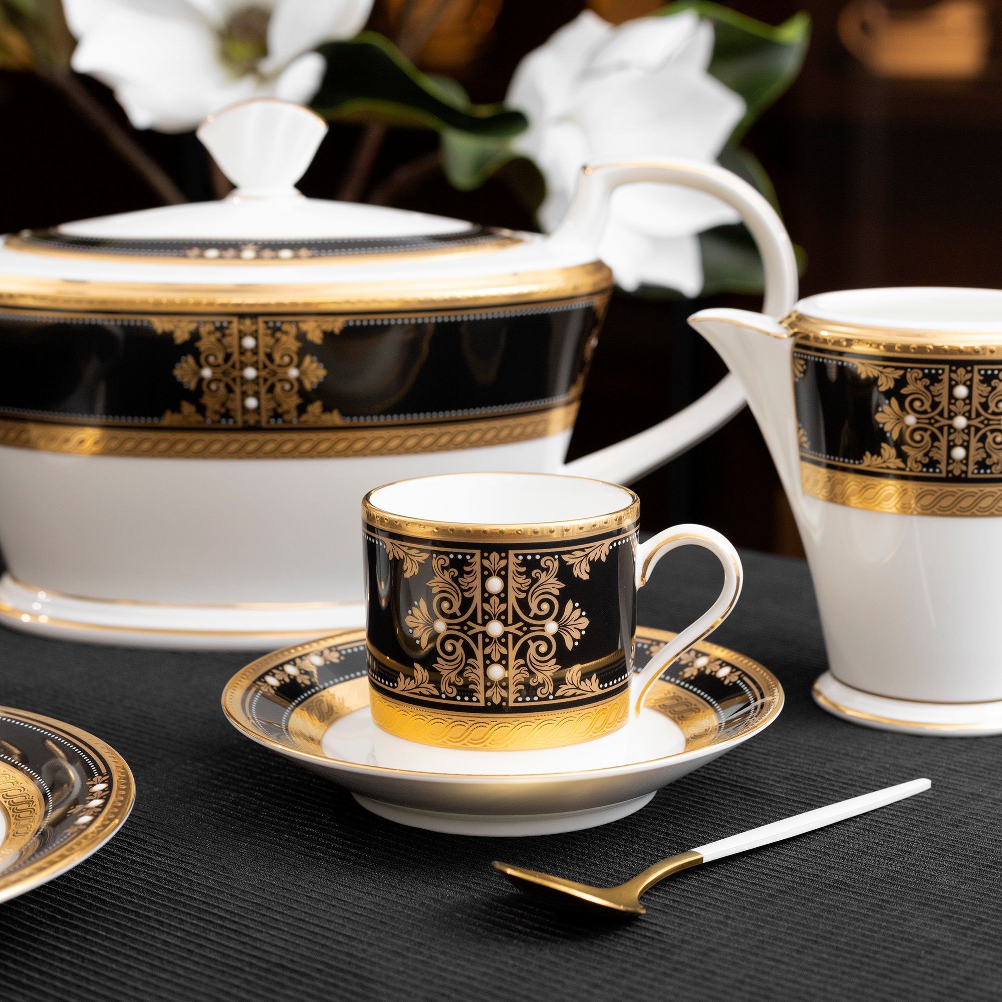 Chén trà (tách trà) nhỏ dung tích 125ml kèm đĩa lót sứ xương Nhật Bản | Noritake Evening Majesty 4818J - T59881