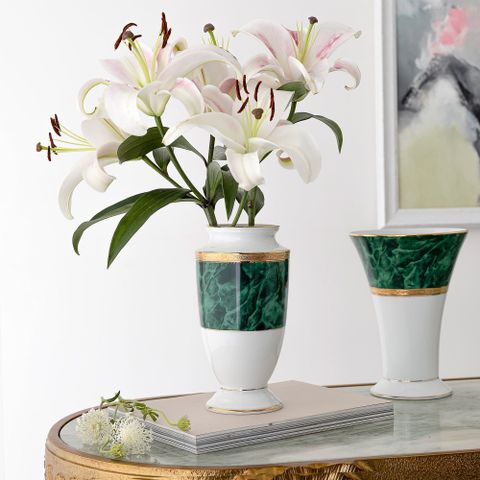  Bình hoa (lọ hoa) trang trí thân bầu cao 23cm (màu xanh - jade) sứ trắng | Noritake Majestic Green M-164L - T91875K 