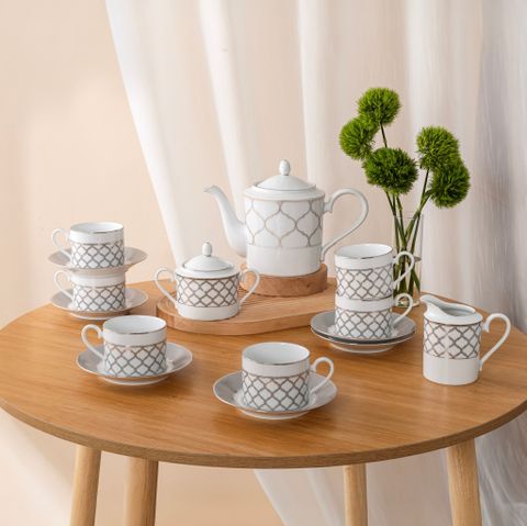  Bộ ấm chén uống trà (ấm 1.500ml, chén 240ml) 15 món sứ trắng | Noritake Eternal Palace 1717L - T017A 