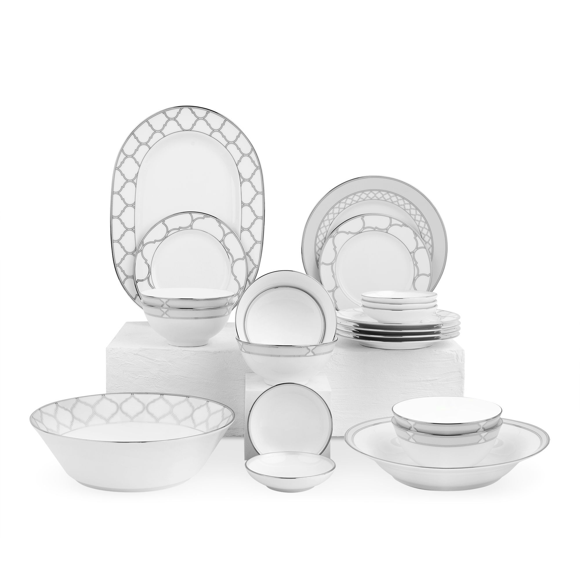 Bộ bát đĩa ăn châu Á cơ bản 22 món (cho 6 người) sứ trắng | Noritake Eternal Palace 1717L - D022AB