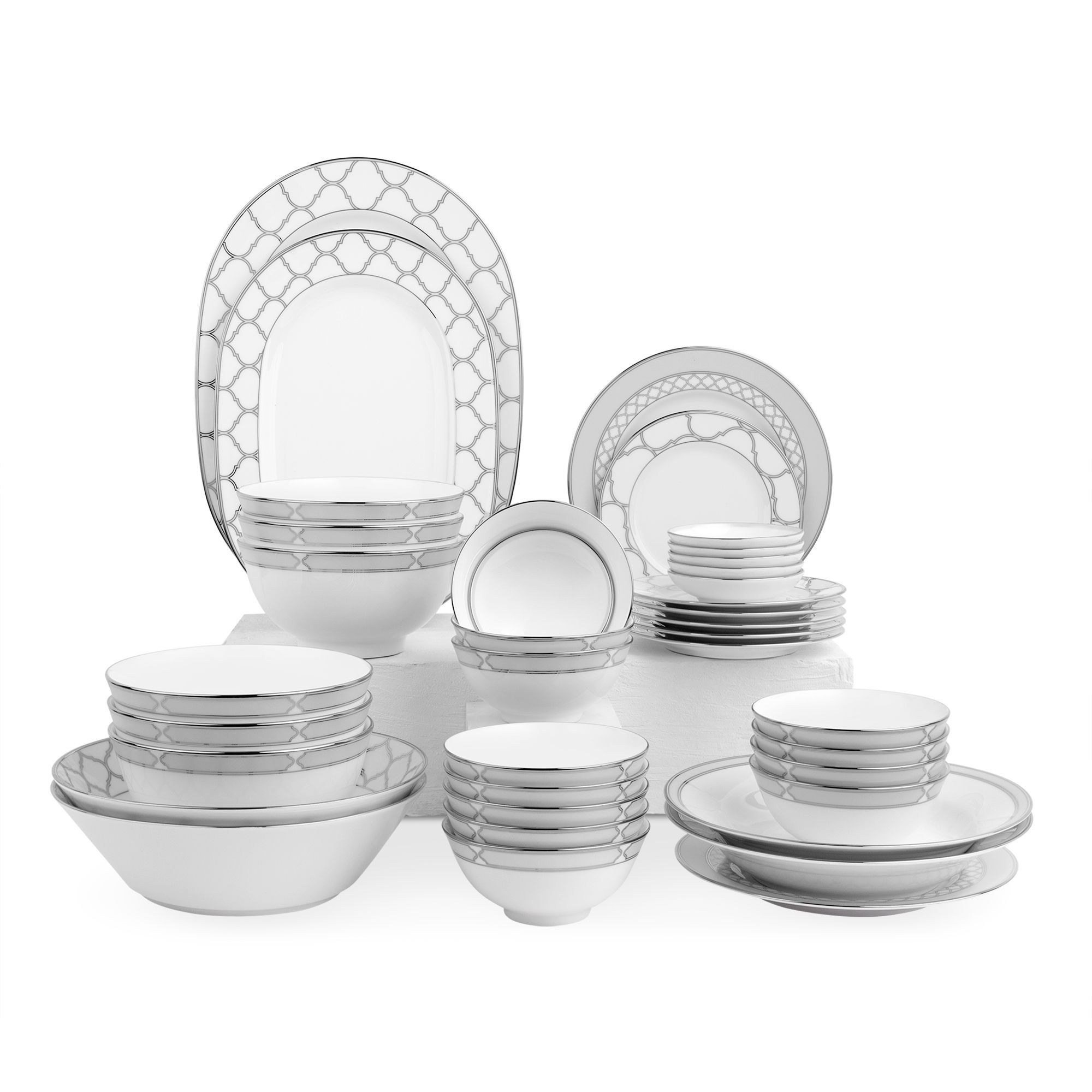 Bộ bát đĩa ăn châu Á đầy đủ 38 món (cho 6 người) sứ trắng | Noritake Eternal Palace 1717L - D038AB