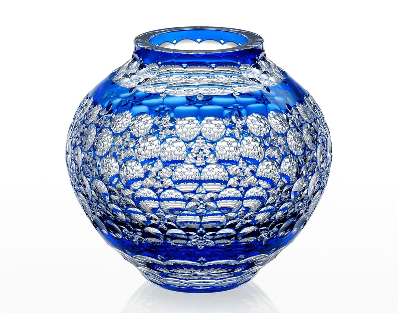 Bình hoa (lọ hoa) pha lê "Ball Dance" 19,5cm thân bầu màu xanh cobalt được chế tác bởi nghệ nhân Hideaki Shinozaki | Kagami Crystal F463 - 2708-CCB