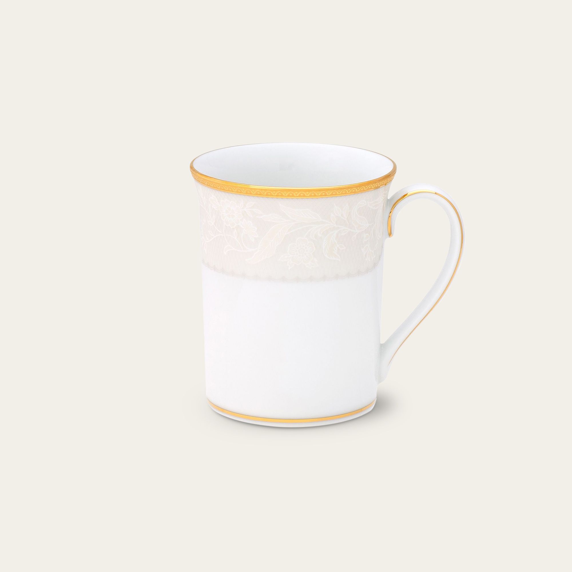 Cốc (ly) uống nước, cà phê dung tích 310ml sứ trắng | Noritake Flanders Gold 1714L - T91332K