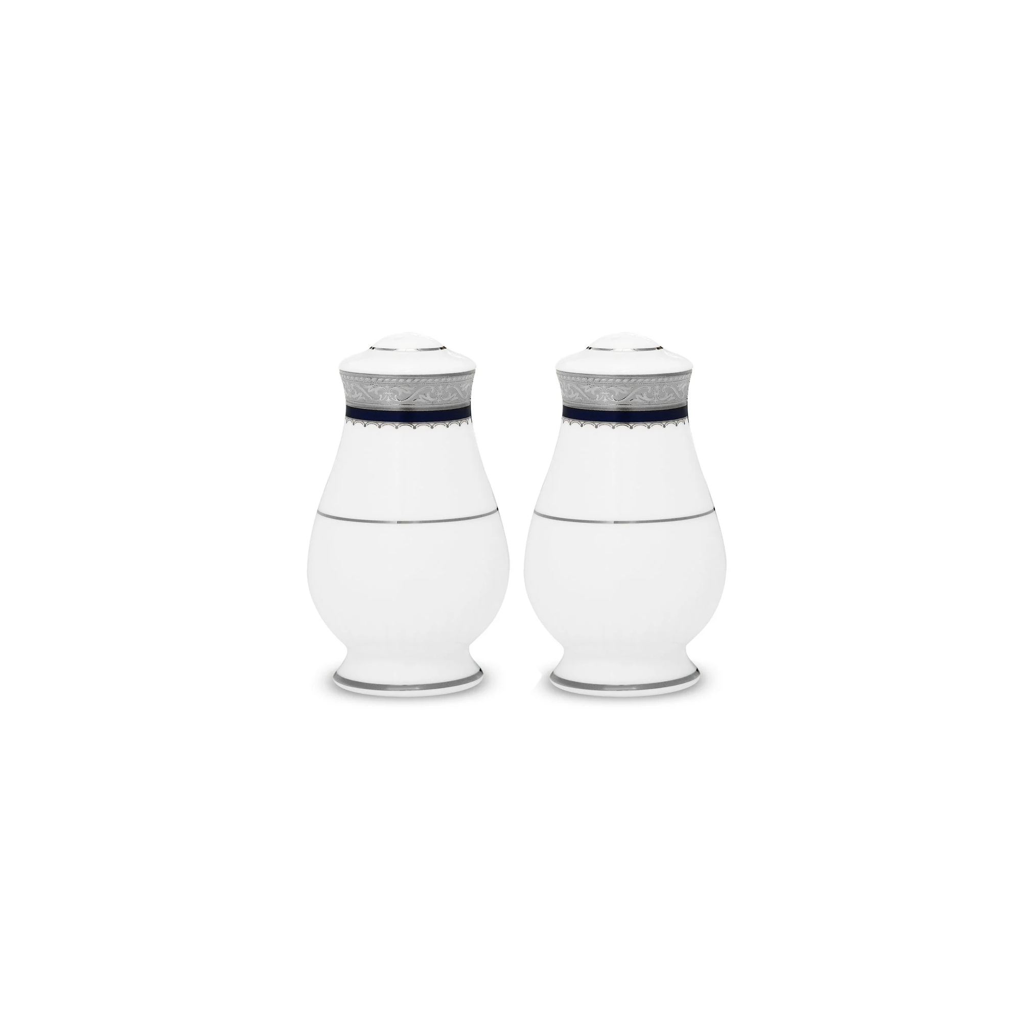 Bộ lọ đựng tiêu (2 lỗ) và muối (4 lỗ) cao 9,3cm sứ xương | Noritake Odessa Cobalt Platinum 4922L - 972710