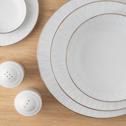  Bộ đĩa ăn kiểu Âu 22 món (cho 6 người) sứ trắng | Noritake Glacier Platinum 1702L - D024AM 