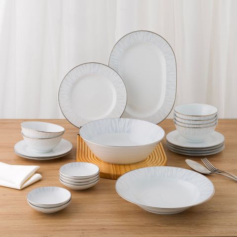  Bộ bát đĩa ăn châu Á cơ bản 22 món (cho 6 người) sứ trắng | Noritake Glacier Platinum 1702L - D022AB 