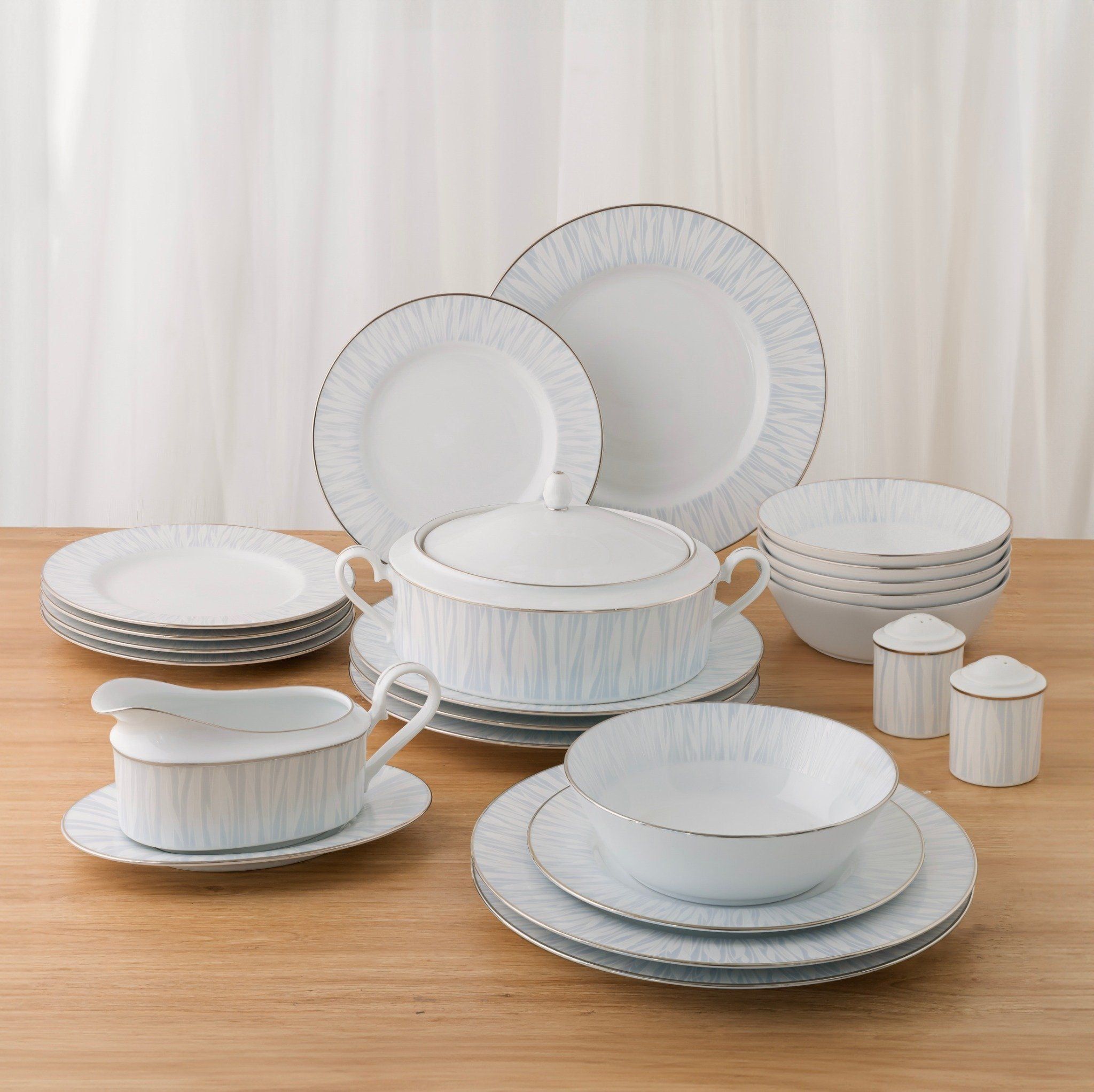 Bộ đĩa ăn kiểu Âu 22 món (cho 6 người) sứ trắng | Noritake Glacier Platinum 1702L - D024AM