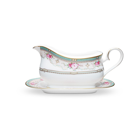  Bình (hũ) đựng nước xốt dung tích 630ml kèm đĩa lót sứ xương | Noritake Palace Rose 4863L - 97241 