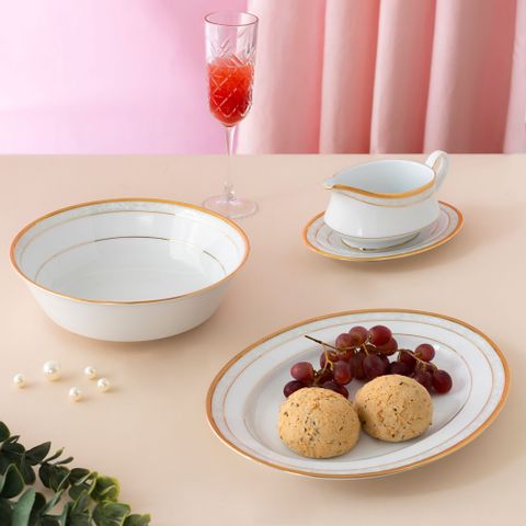  Bộ đĩa ăn kiểu Âu 22 món (cho 6 người) sứ trắng | Noritake Hampshire Gold 4335L - D024AL 