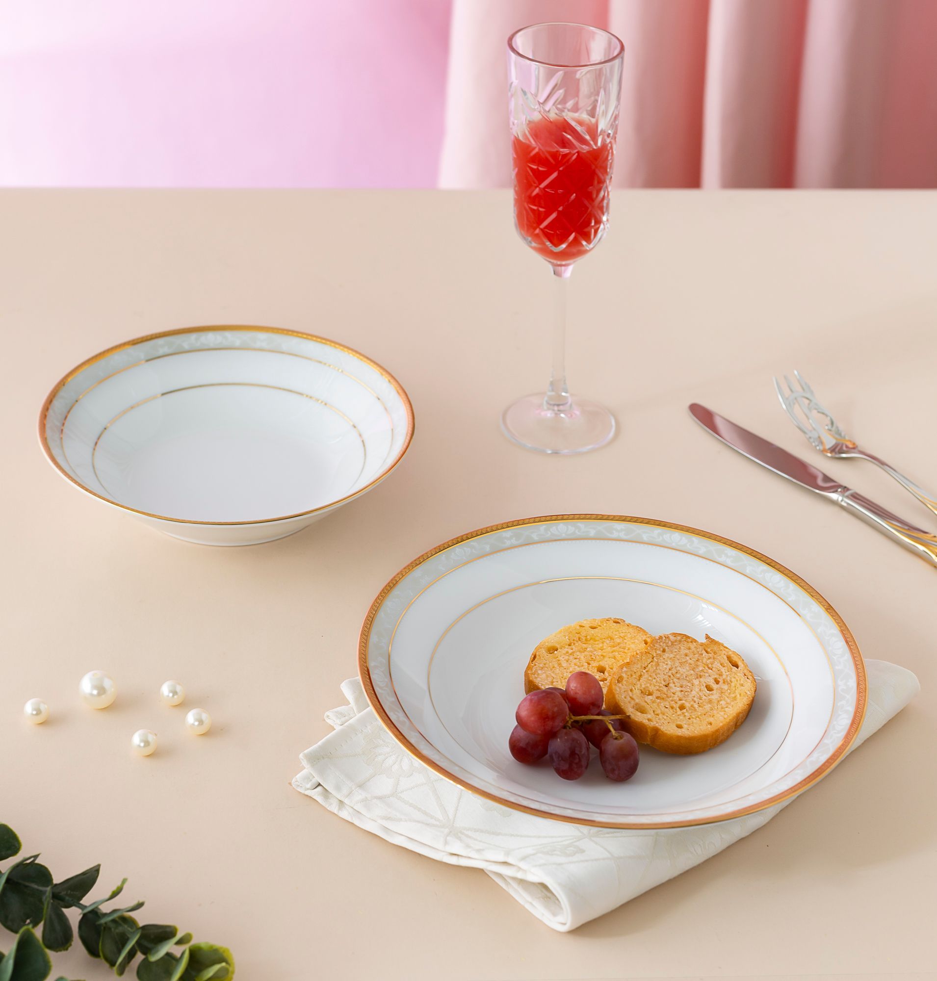 Bộ đĩa ăn kiểu Âu 22 món (cho 6 người) sứ trắng | Noritake Hampshire Gold 4335L - D024AL