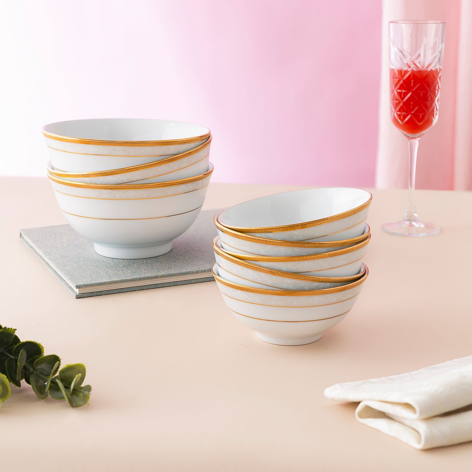 Bộ bát đĩa ăn châu Á đầy đủ 38 món (cho 6 người) sứ trắng | Noritake Hampshire Gold 4335L - D038AB