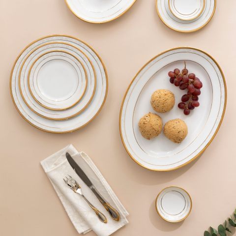  Bộ bát đĩa ăn châu Á đầy đủ 38 món (cho 6 người) sứ trắng | Noritake Hampshire Gold 4335L - D038AB 