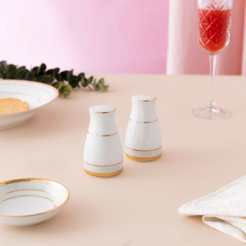  Bộ lọ đựng tiêu (3 lỗ) và muối (7 lỗ) cao 8,6cm sứ trắng | Noritake Hampshire Gold 4335L - 919710 