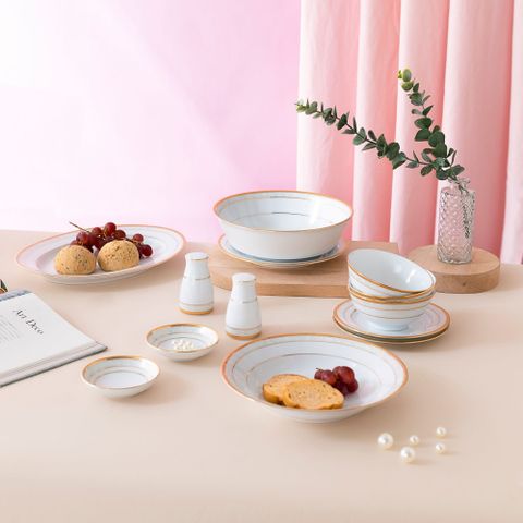  Bộ bát đĩa ăn châu Á cơ bản 22 món (cho 6 người) sứ trắng | Noritake Hampshire Gold 4335L - D022AB 
