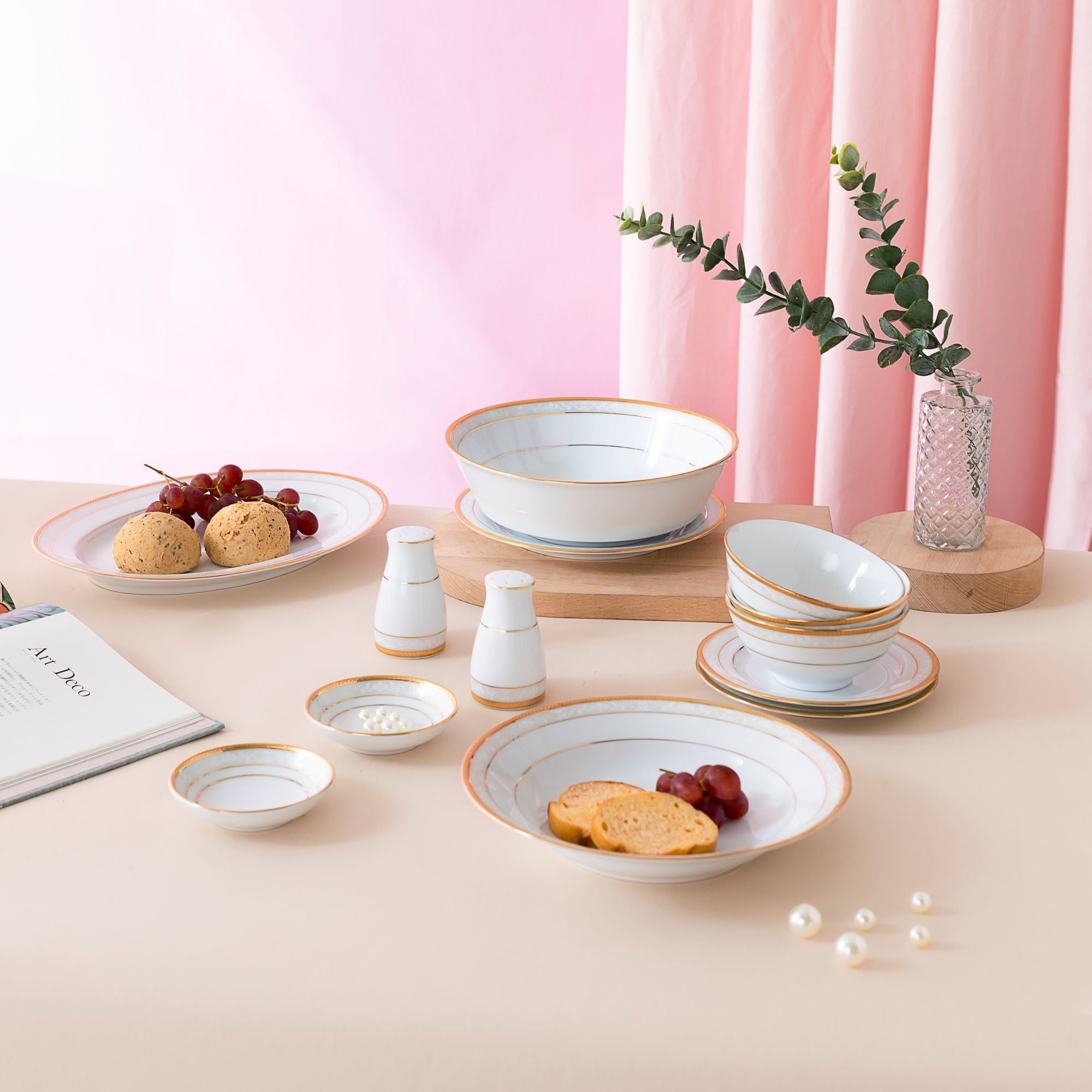 Bộ lọ đựng tiêu (3 lỗ) và muối (7 lỗ) cao 8,6cm sứ trắng | Noritake Hampshire Gold 4335L - 919710