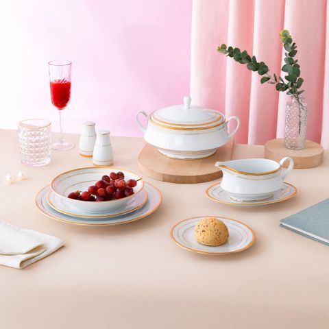  Bộ đĩa ăn kiểu Âu 22 món (cho 6 người) sứ trắng | Noritake Hampshire Gold 4335L - D024AL 