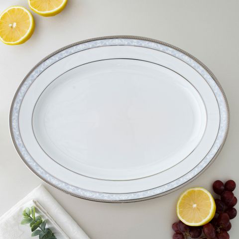  Đĩa Oval cỡ vừa (MD) dài 34,5cm sứ trắng | Noritake Hampshire Platinum 4336L - 91344 