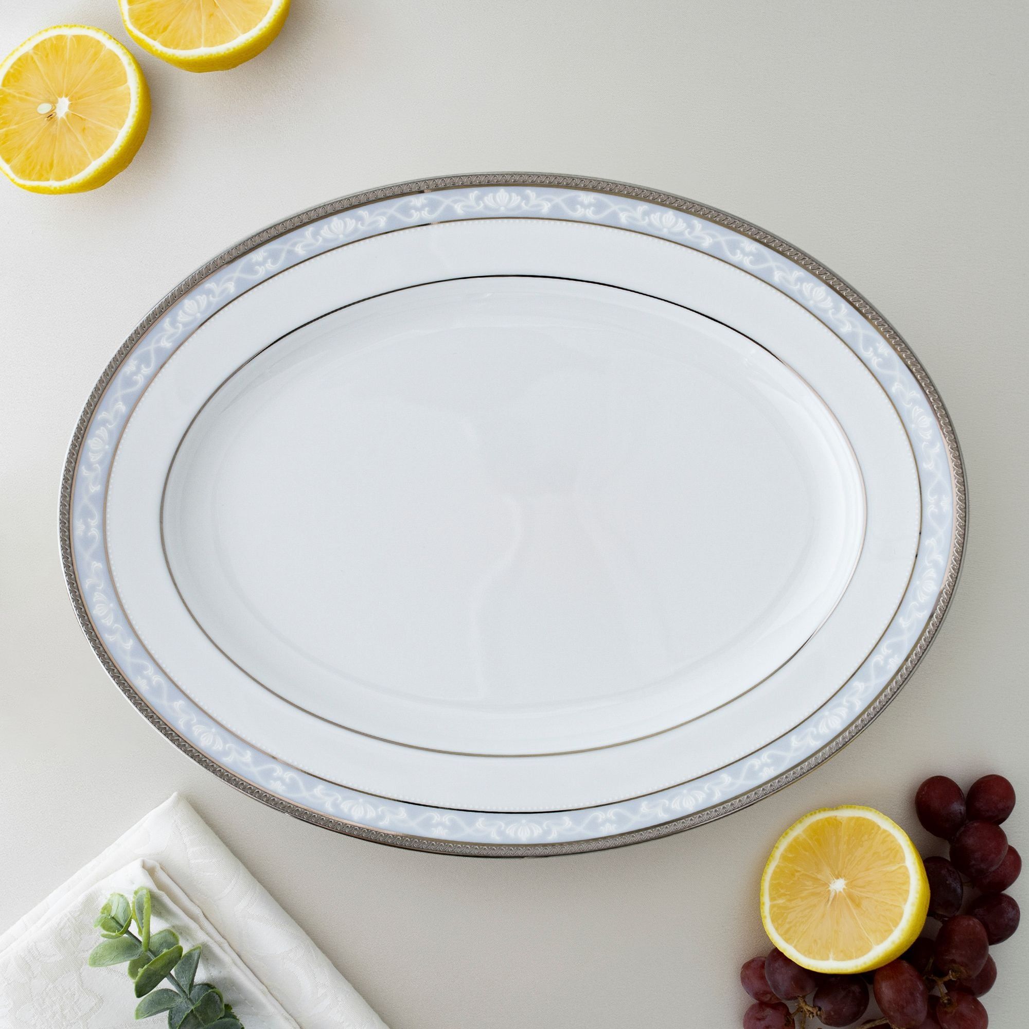 Đĩa Oval cỡ nhỏ (SM) dài 29,4cm sứ trắng | Noritake Hampshire Platinum 4336L - 91345