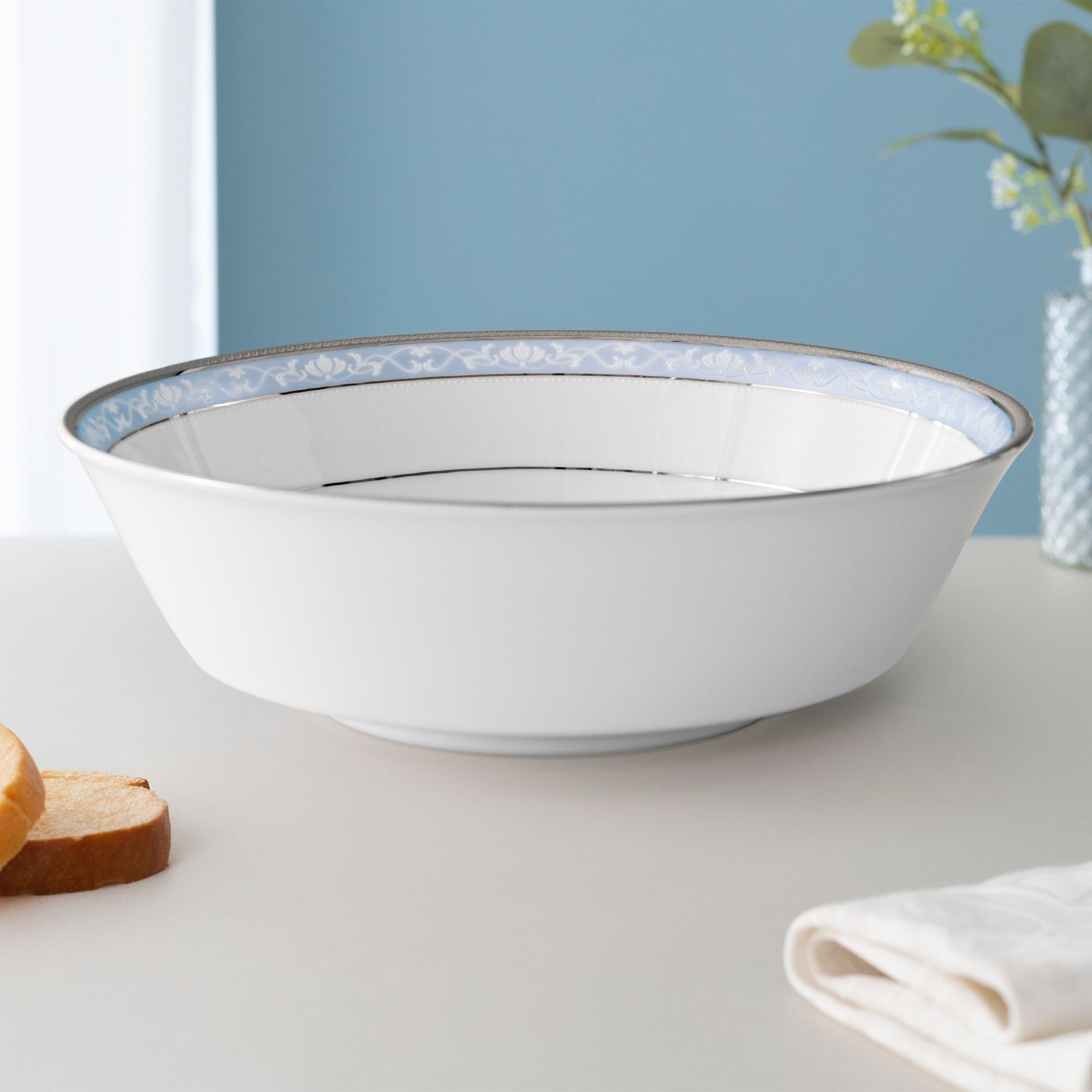 Bát canh (tô canh) tròn 22,7cm dung tích 1.600ml sứ trắng | Noritake Hampshire Platinum 4336L - 91908