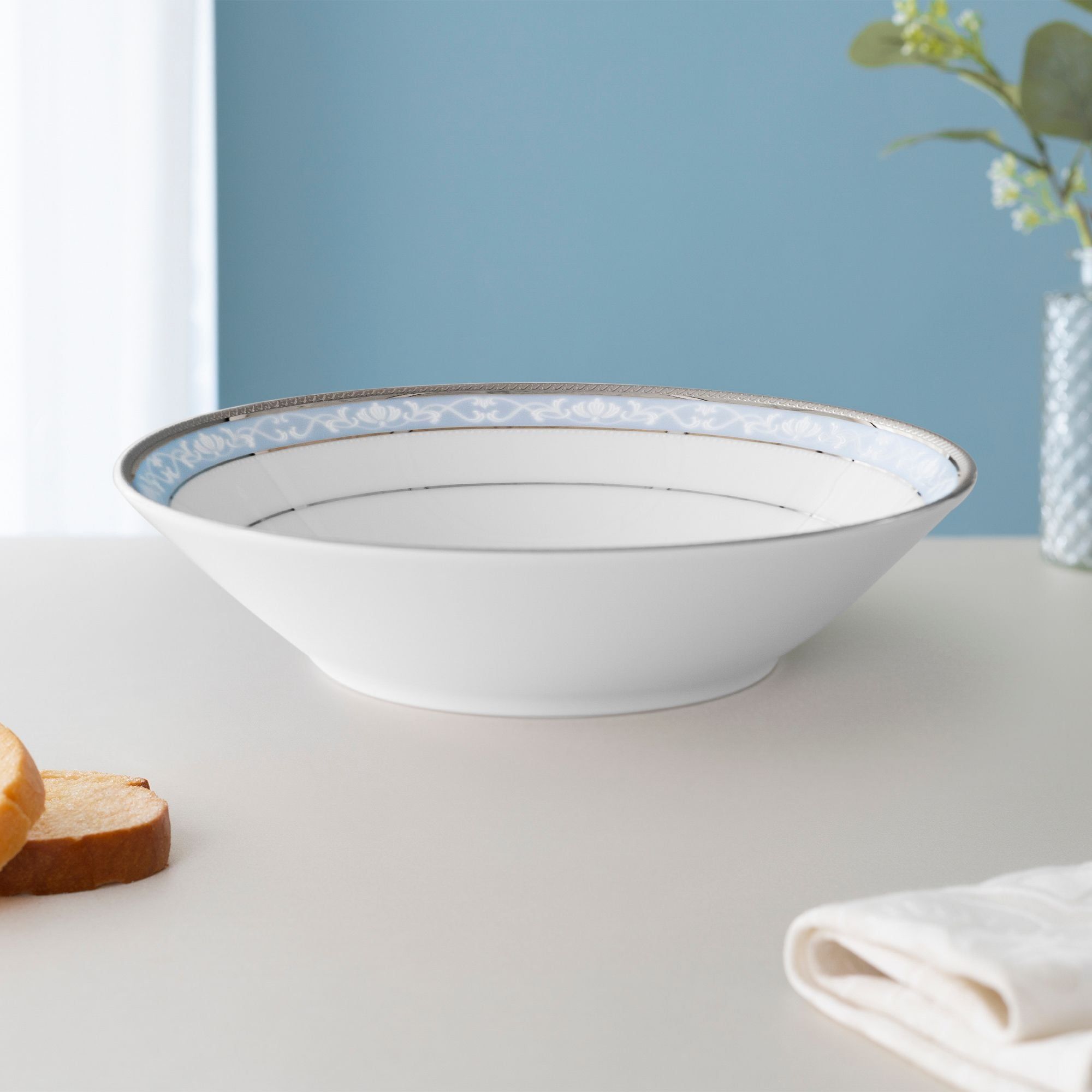 Bát (tô) đa năng 19cm dung tích 600ml đựng soup, đồ chiên xào sứ trắng | Noritake Hampshire Platinum 4336L - 91997