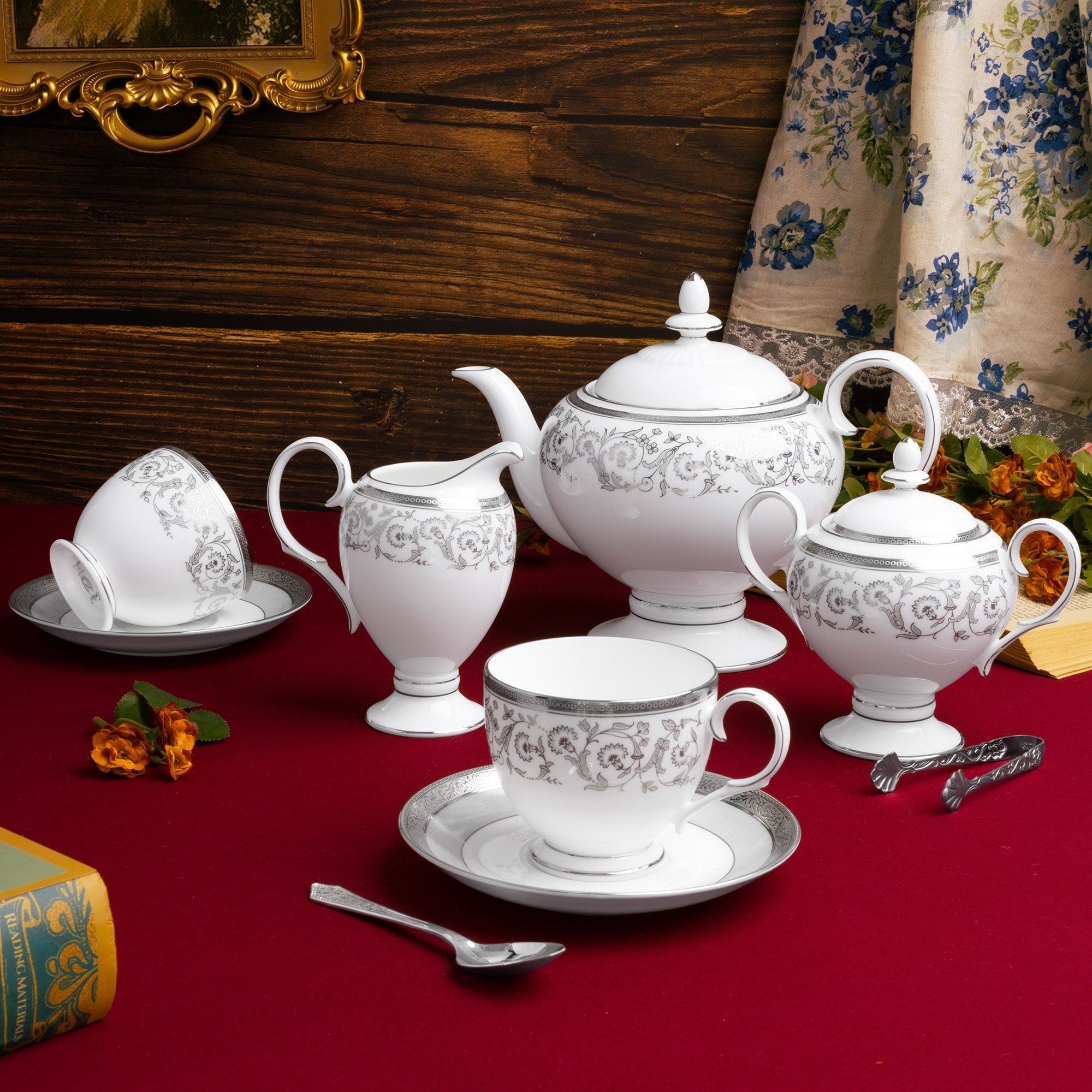 Bộ ấm chén uống trà (ấm 1.050ml, chén 250ml) 15 món sứ xương | Noritake Summit Platinum 4919L - T017A