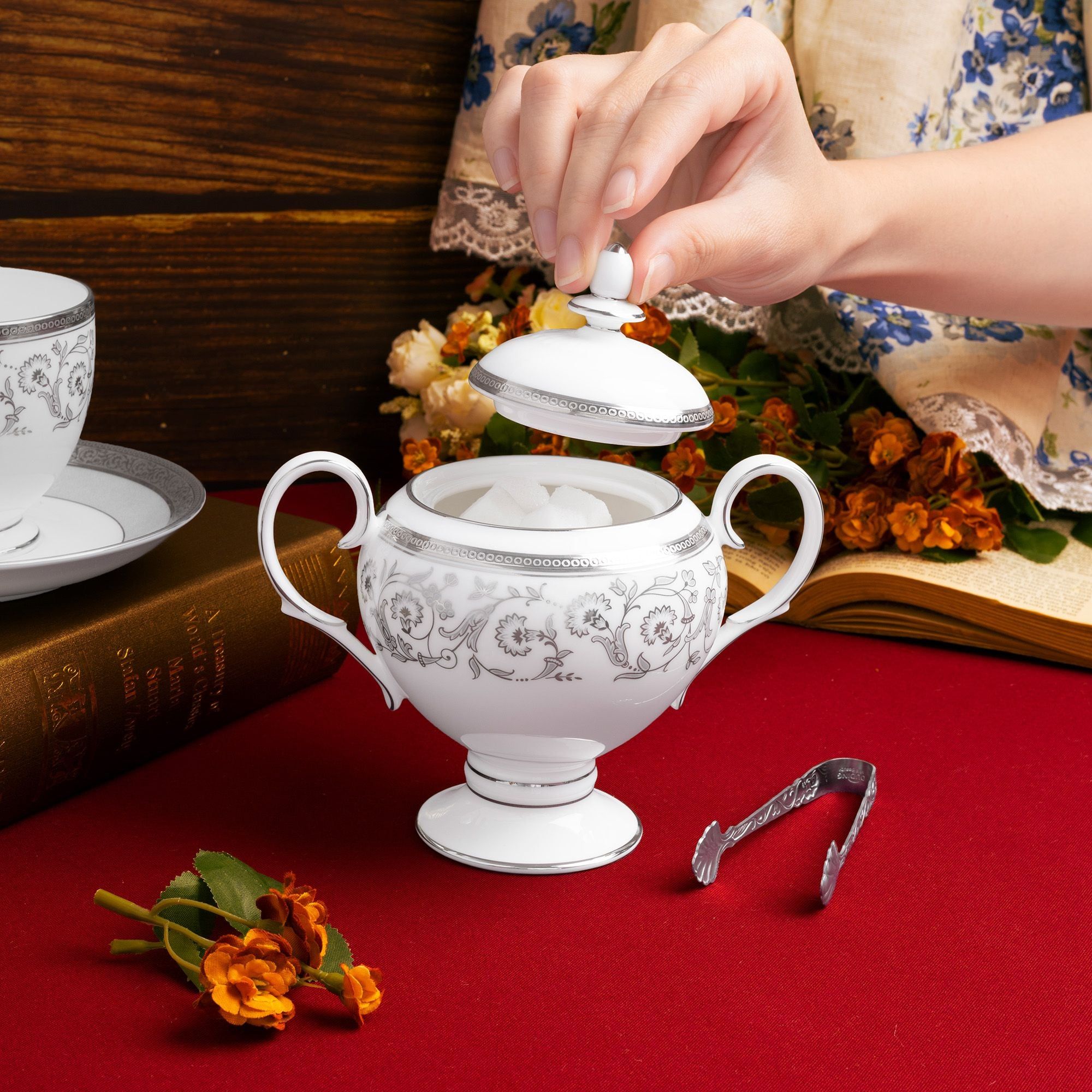 Bộ ấm chén uống trà (ấm 1.050ml, chén 250ml) 15 món sứ xương | Noritake Summit Platinum 4919L - T017A