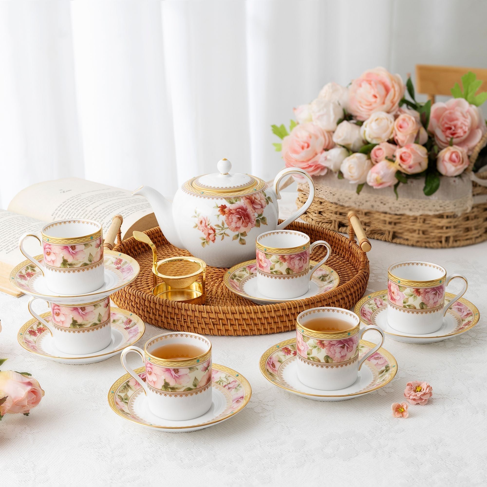 Bộ ấm chén uống trà nhỏ (ấm 650ml, chén 90ml) 13 món sứ xương | Noritake Hertford 4861L - T014S