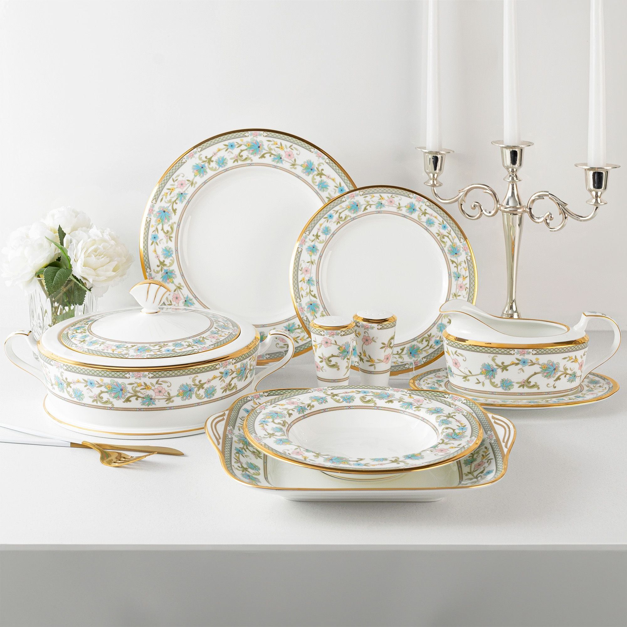 Bình (hũ) đựng nước xốt dung tích 580ml kèm đĩa lót sứ xương Nhật Bản | Noritake Yoshino 9983J - 59541