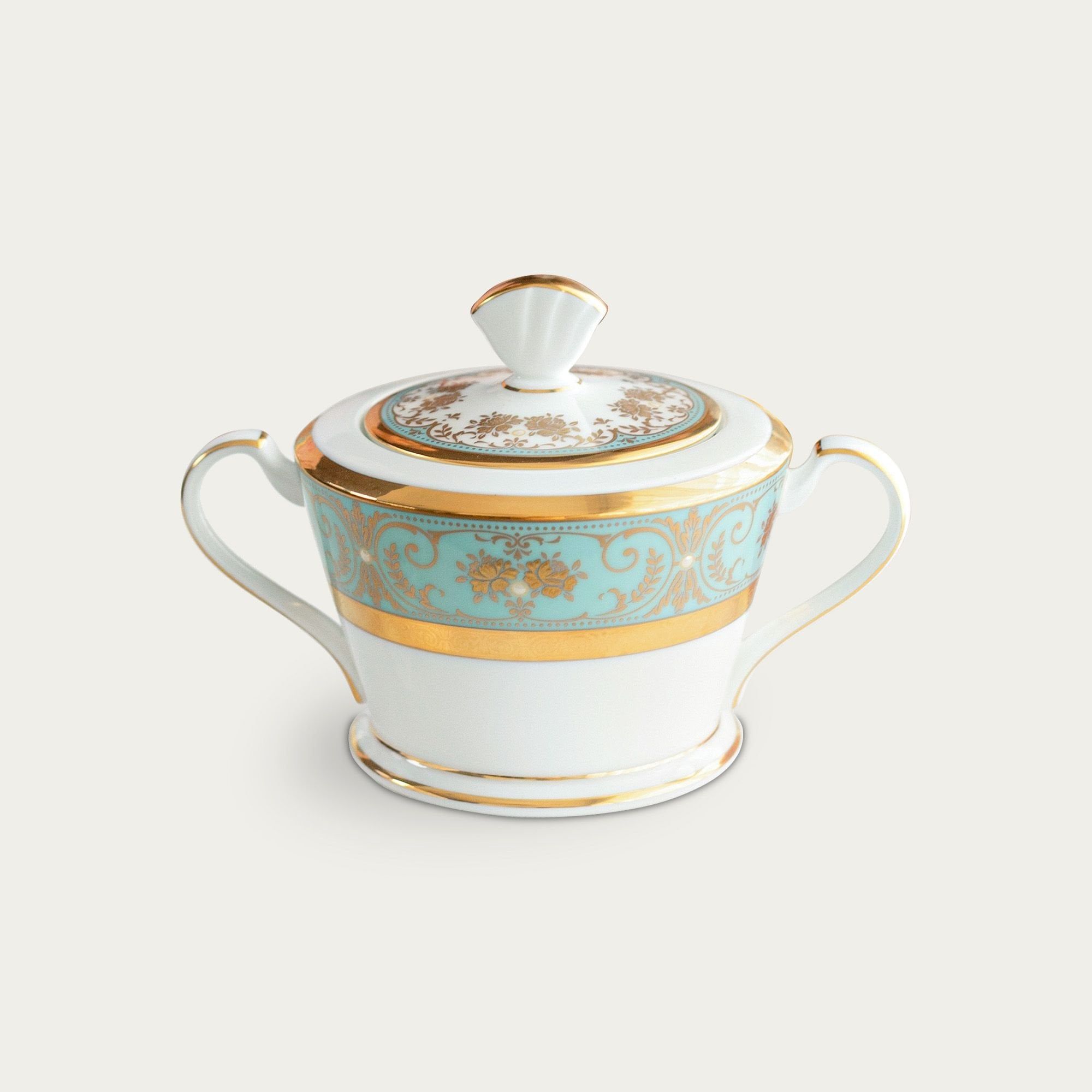 Bình (hũ) đường có nắp đậy dung tích 250ml sứ xương Nhật Bản | Noritake Georgian Turquoise 4857J - 59527