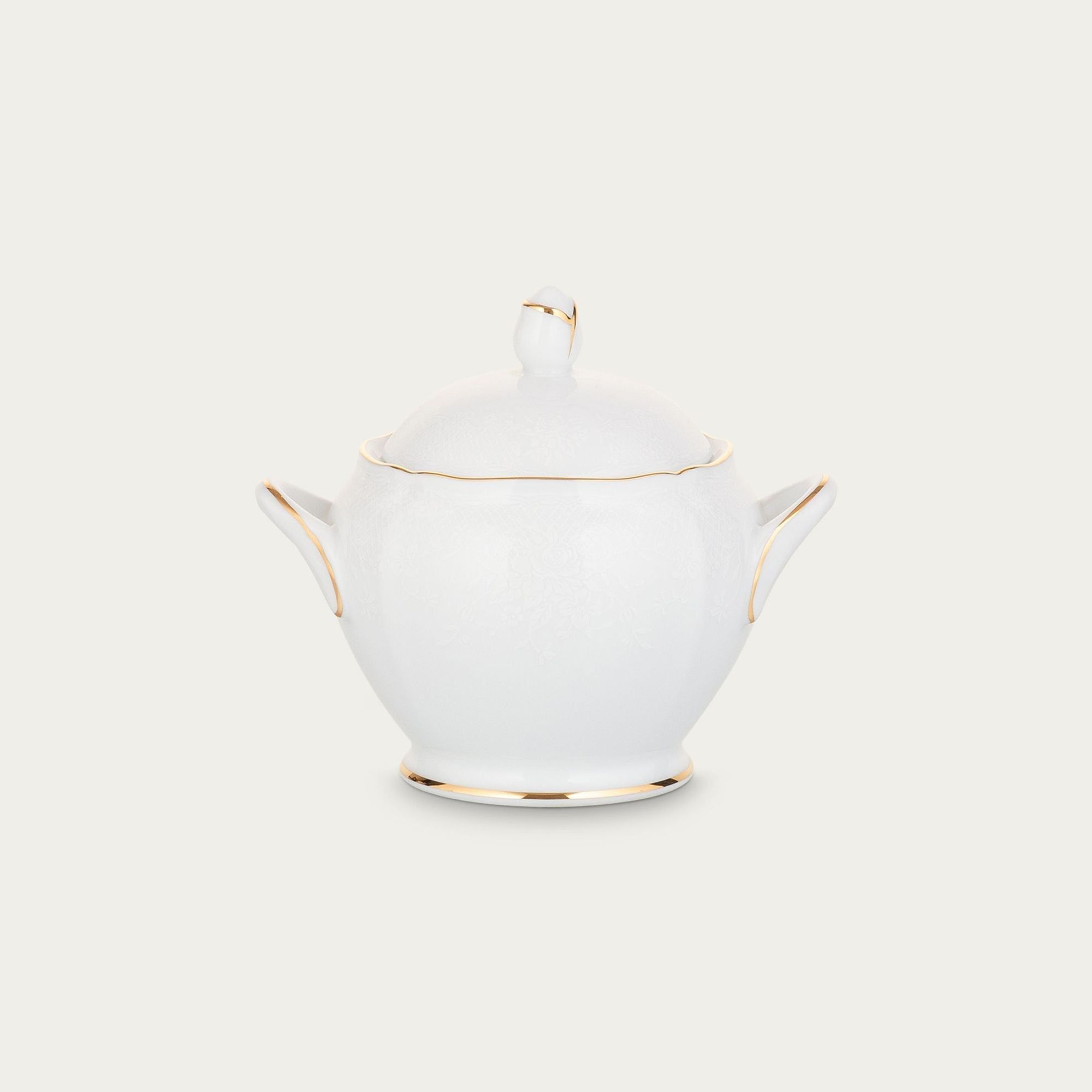 Bình (hũ) đường có nắp đậy dung tích 215ml sứ trắng | Noritake Princess Bouquet Gold 1660L - 94427