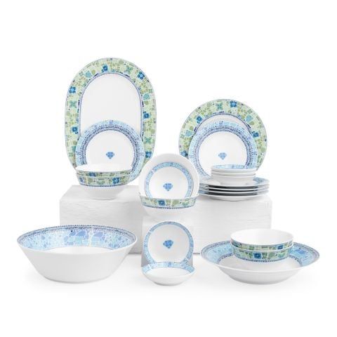 Bộ bát đĩa ăn châu Á cơ bản 22 món (cho 6 người) sứ trắng | Noritake Aegean Dreams 1740L - D022AB