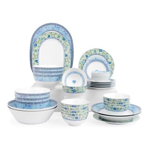 Bộ bát đĩa ăn châu Á đầy đủ 38 món (cho 6 người) sứ trắng | Noritake Aegean Dreams 1740L - D038AB