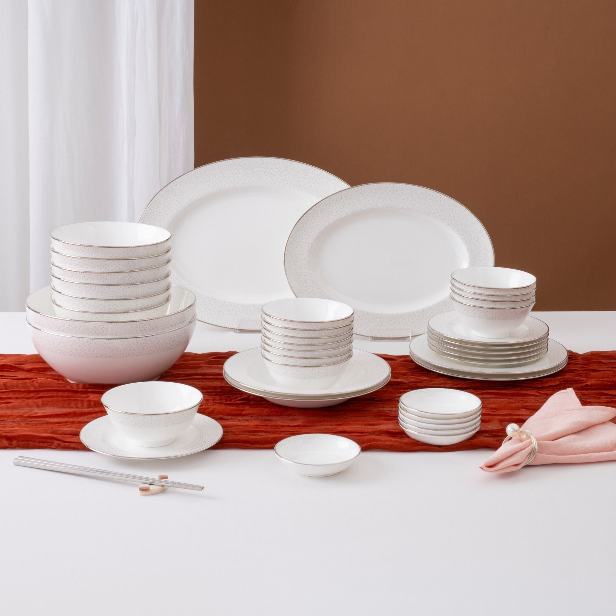 Bộ bát đĩa ăn châu Á đầy đủ 38 món (cho 6 người) sứ xương | Noritake Broome Street 4913L - D038AD