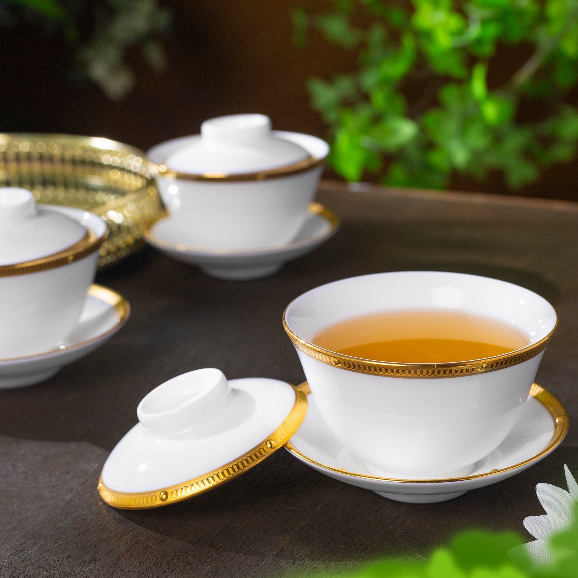 Bộ ấm chén trà châu Á (ấm 950ml, chén 160ml) 13 món sứ xương | Noritake Rochelle Gold 4796L - T014A